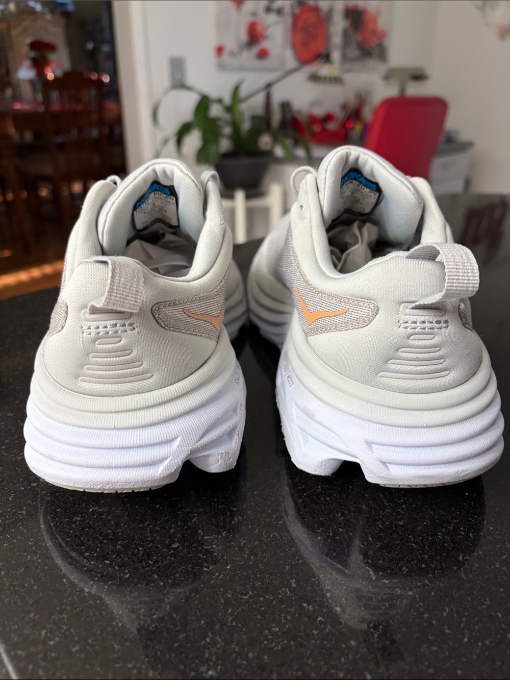 Hoka Women's Light Gray Running Shoes with Peach Logo - Picture 4 of 8